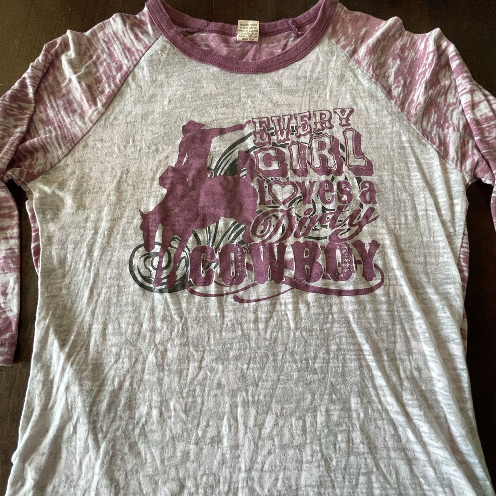 Vintage Girly Grunge Rodeo Cowgirl Graphic Shirt SIZE MEDIUM Y2k Purple Burnout